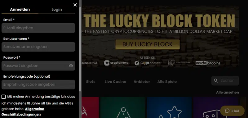 LuckyBlock Account erstellen